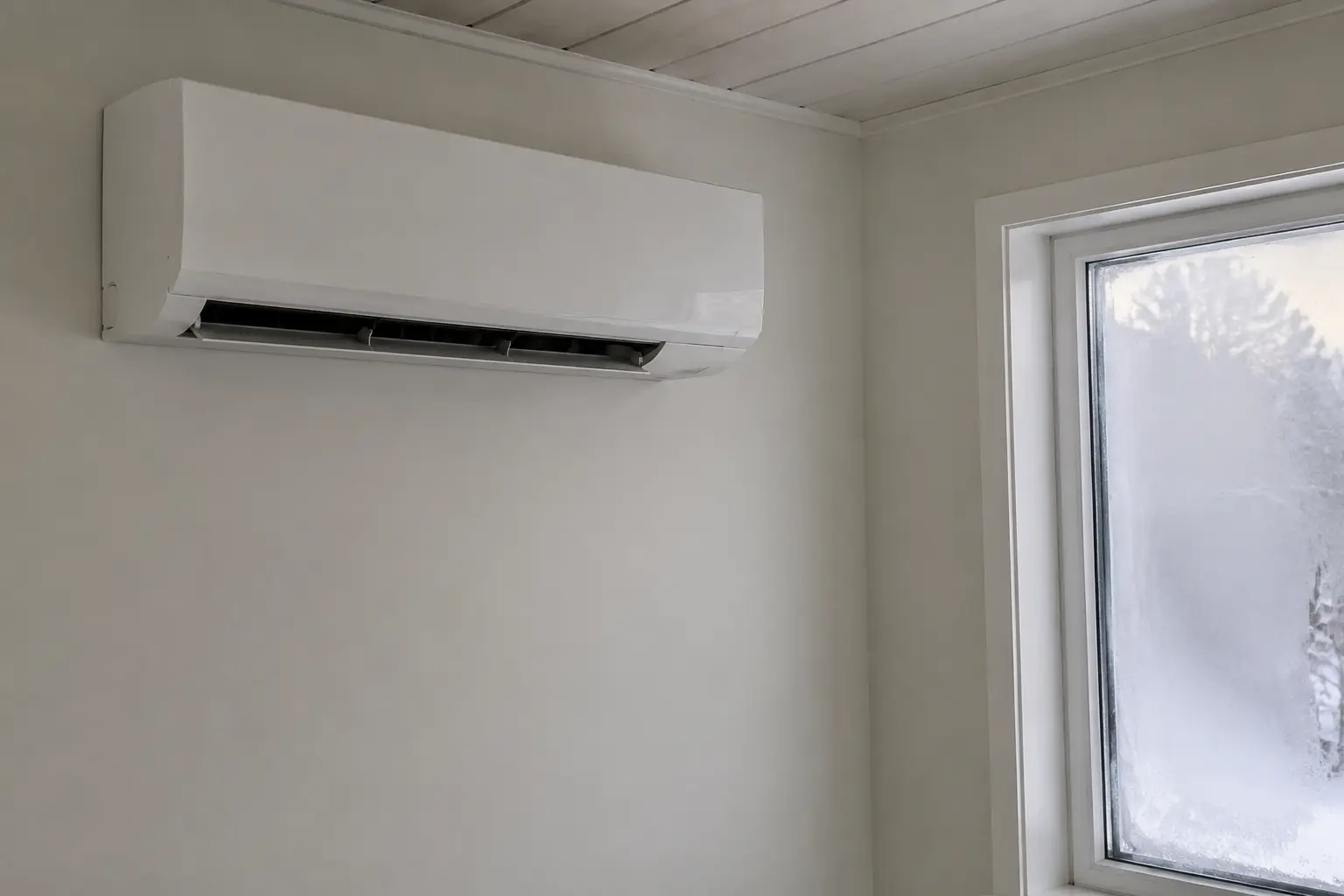 Ductless heat pump indoor wall head running in heating mode
